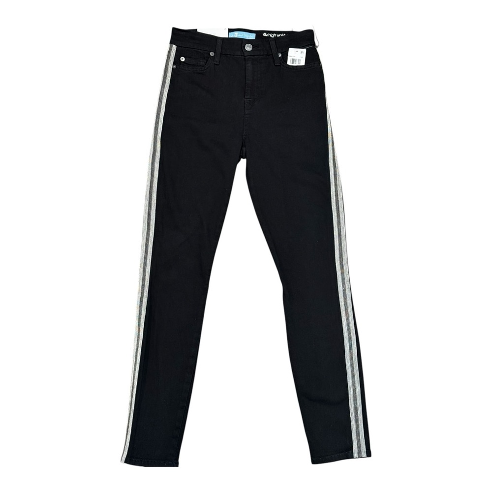 7 For All Mankind The High Waist Ankle Skinny Black Jeans with Silver Beads 25